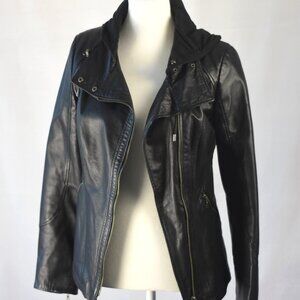 Black Danier Leather Jacket with Removable Hood